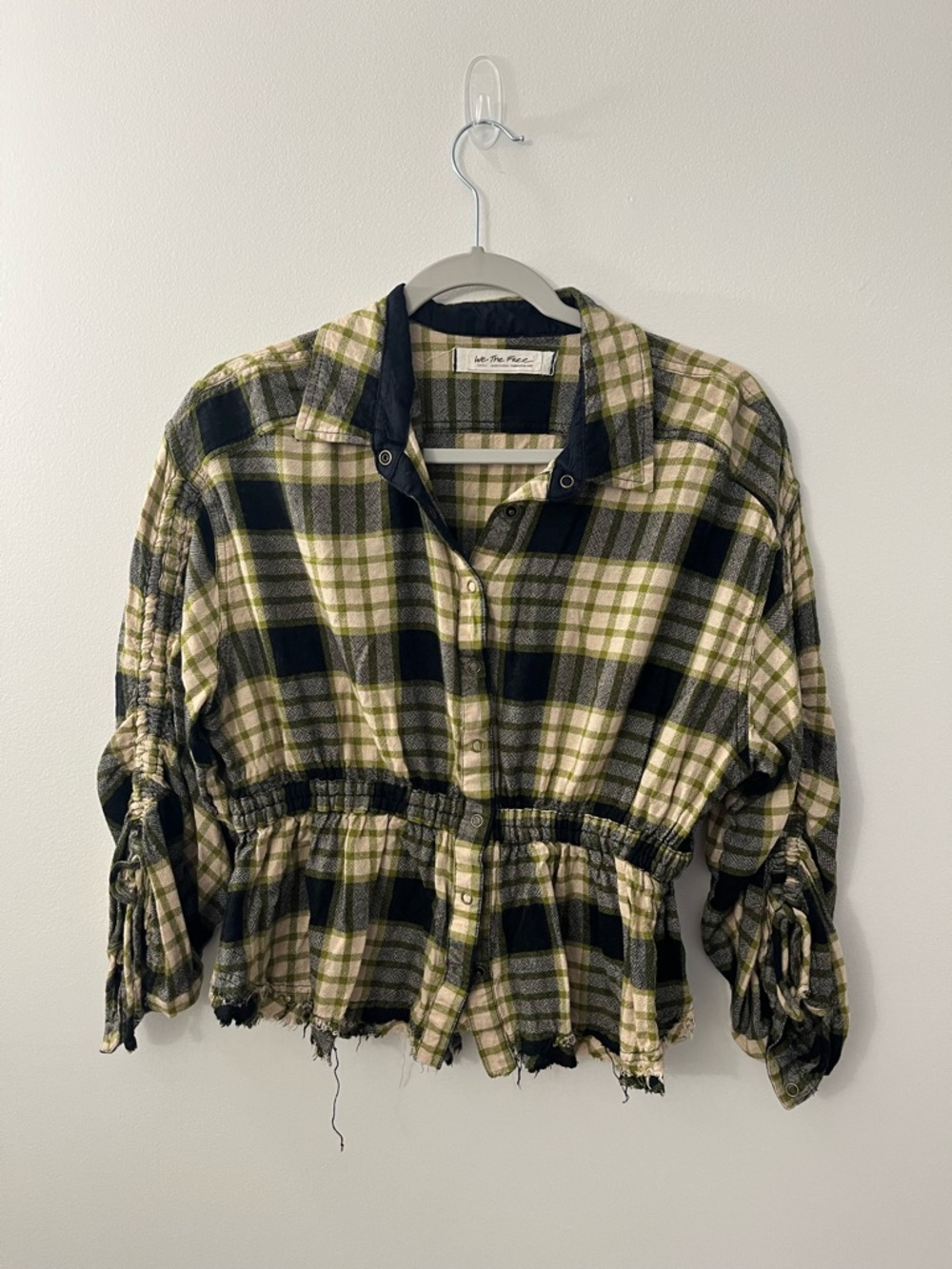 We The Free Olive, Black & Cream Plaid Shirt Jacket